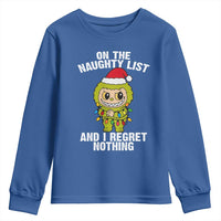 Funny Christmas Youth Sweatshirt On the Naughty List I Regret Nothing Kawaii Bubu - Wonder Print Shop
