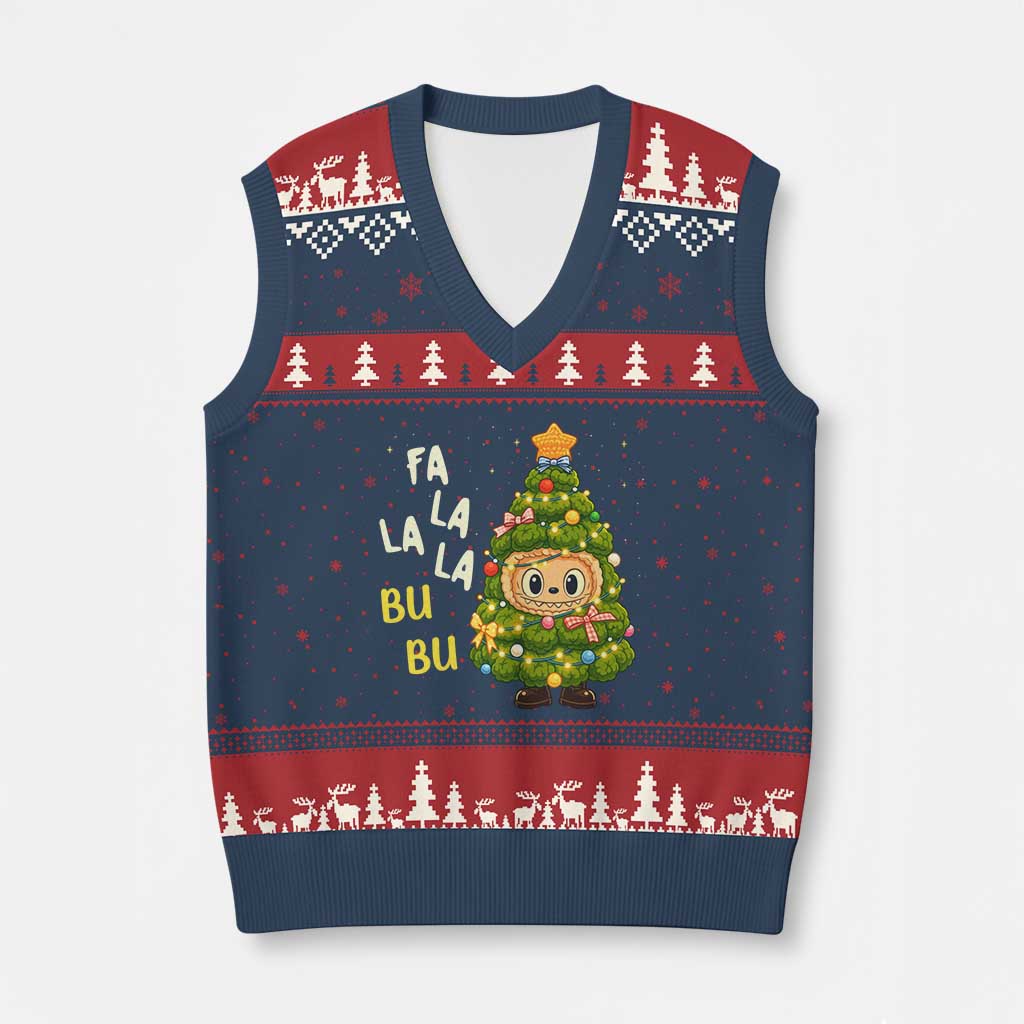 Funny Xmas V-Neck Knit Sweater Vest Fa La La La Bu Bu Xmas Song Kawaii Bubu - Wonder Print Shop