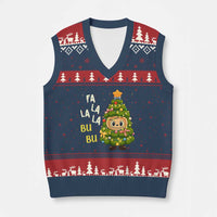 Funny Xmas V-Neck Knit Sweater Vest Fa La La La Bu Bu Xmas Song Kawaii Bubu - Wonder Print Shop