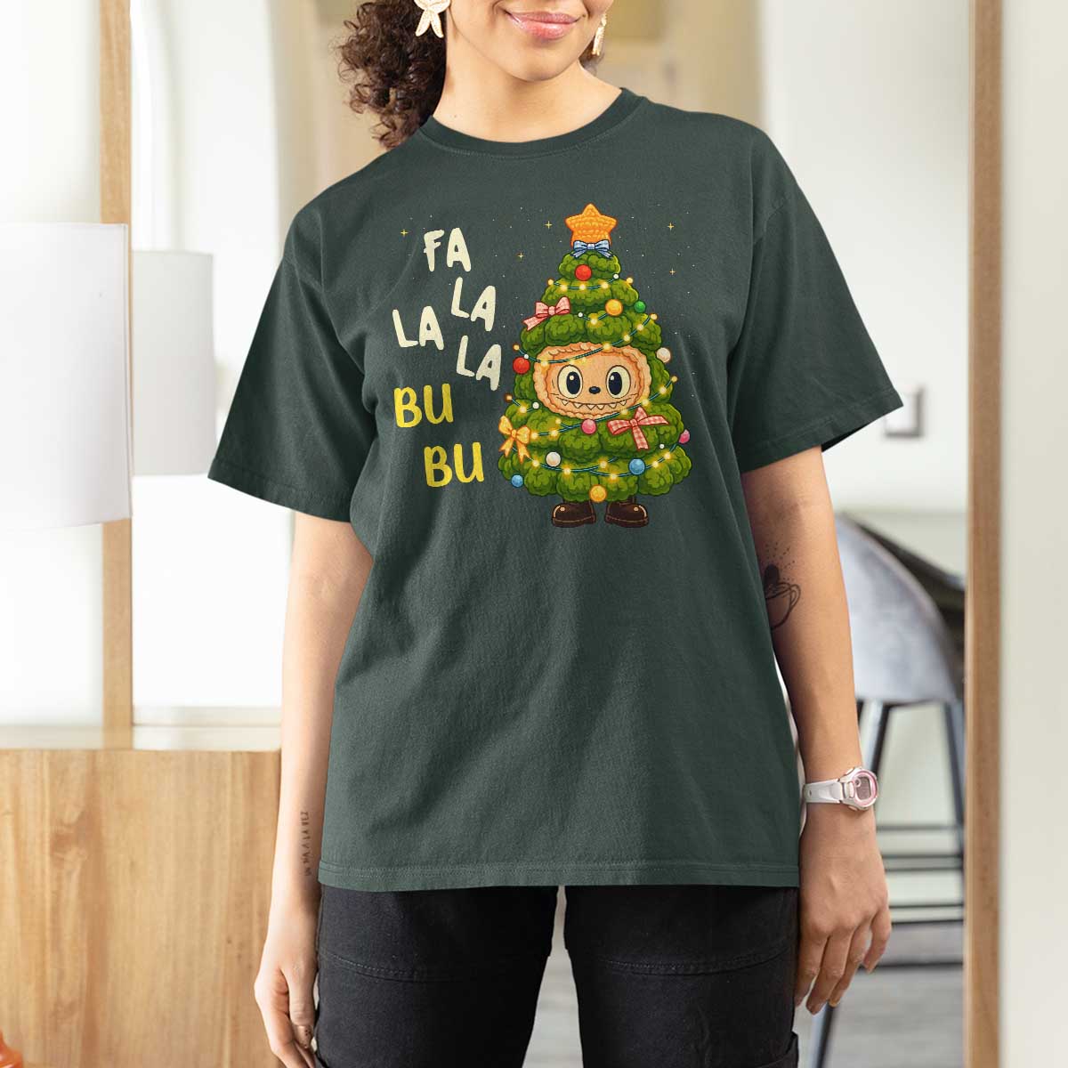 Funny Christmas T Shirt For Women Fa La La La Bu Bu Xmas Song Kawaii Bubu - Wonder Print Shop