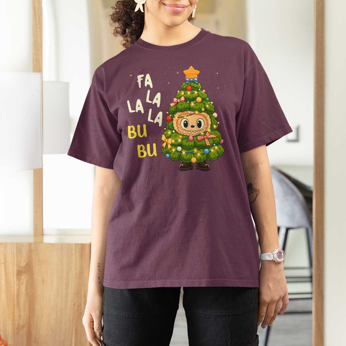Funny Christmas T Shirt For Women Fa La La La Bu Bu Xmas Song Kawaii Bubu - Wonder Print Shop