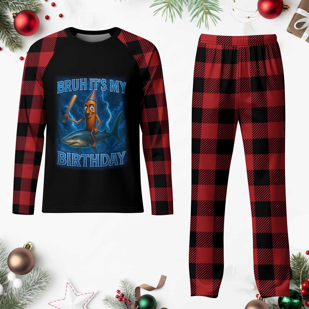 Bruh Its My Birthday Plaid Pajama Set Italian Brainrot Meme Birthday Kids Family Party Bday - Wonder Print Shop