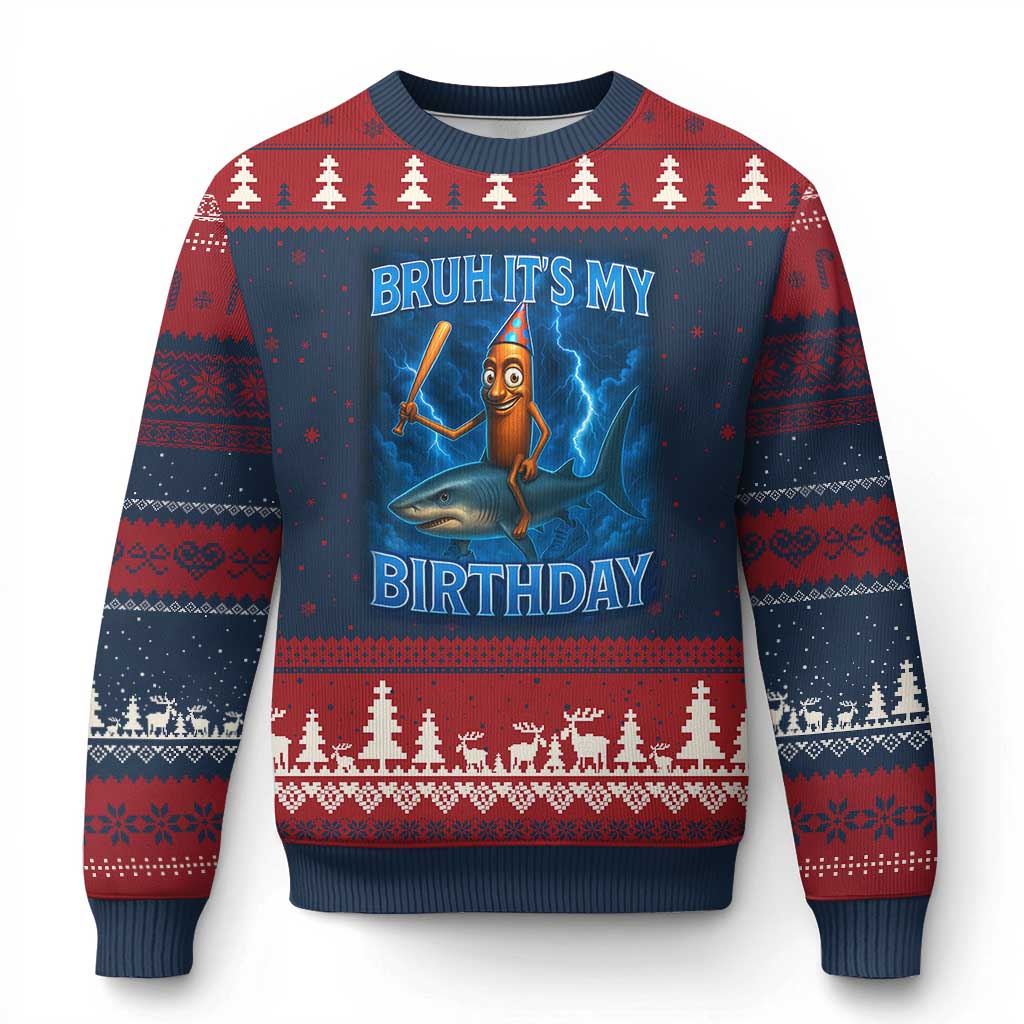 Bruh Its My Birthday Ugly Christmas Sweater Italian Brainrot Meme Birthday Kids Family Party Bday - Wonder Print Shop