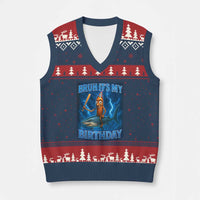 Bruh Its My Birthday V-Neck Knit Sweater Vest Italian Brainrot Meme Birthday Kids Family Party Bday - Wonder Print Shop