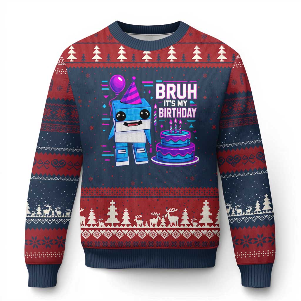 Bruh Its My Birthday Ugly Christmas Sweater Italian Brainrot Meme Family Party Bday Los Tralaleritos - Wonder Print Shop