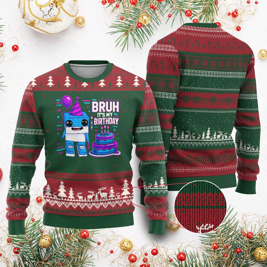 Bruh Its My Birthday Ugly Christmas Sweater Italian Brainrot Meme Family Party Bday Los Tralaleritos - Wonder Print Shop