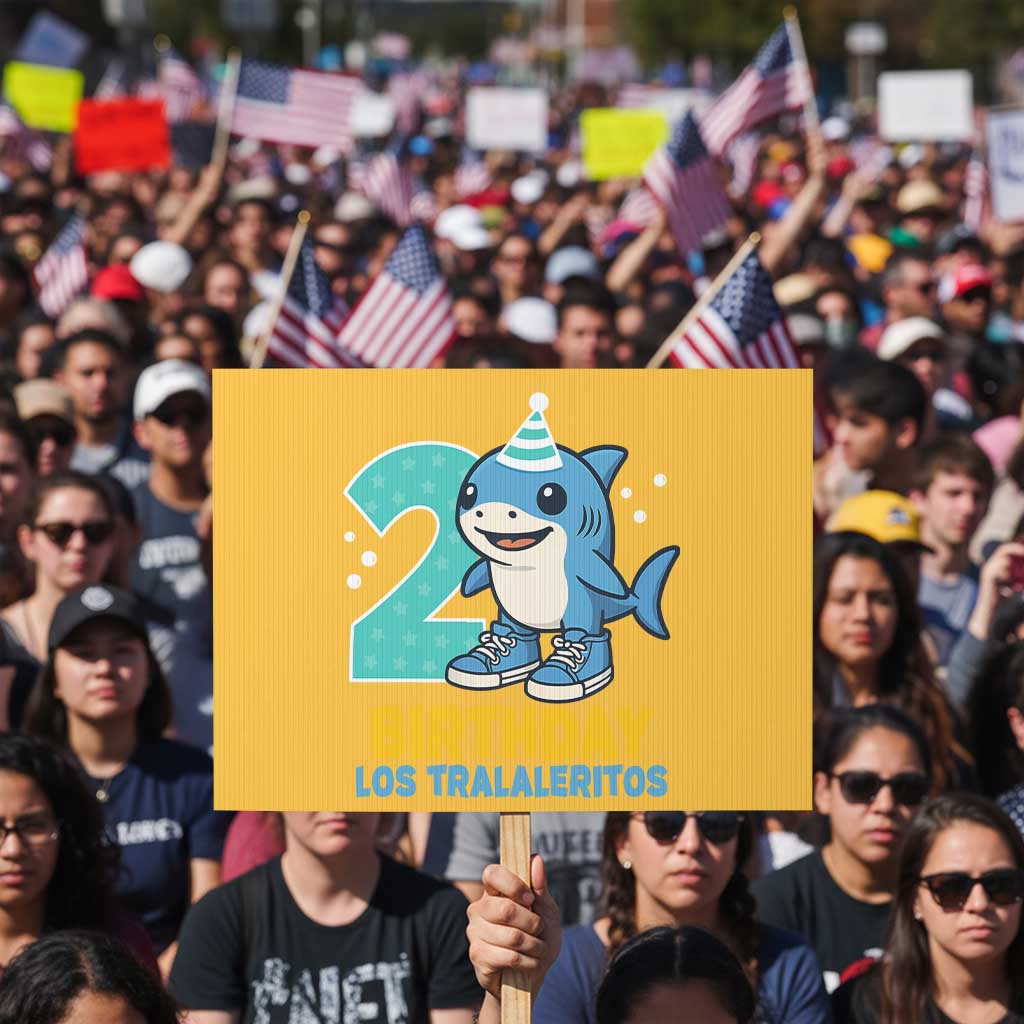 2 Years Old Birthday Brainrot Protest Sign Funny Tralalero Tralala Los Tralaleritos Meme Shark