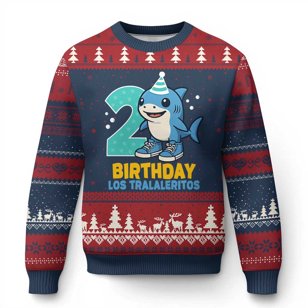 2 Years Old Birthday Brainrot Ugly Christmas Sweater Funny Tralalero Tralala Los Tralaleritos Meme Shark