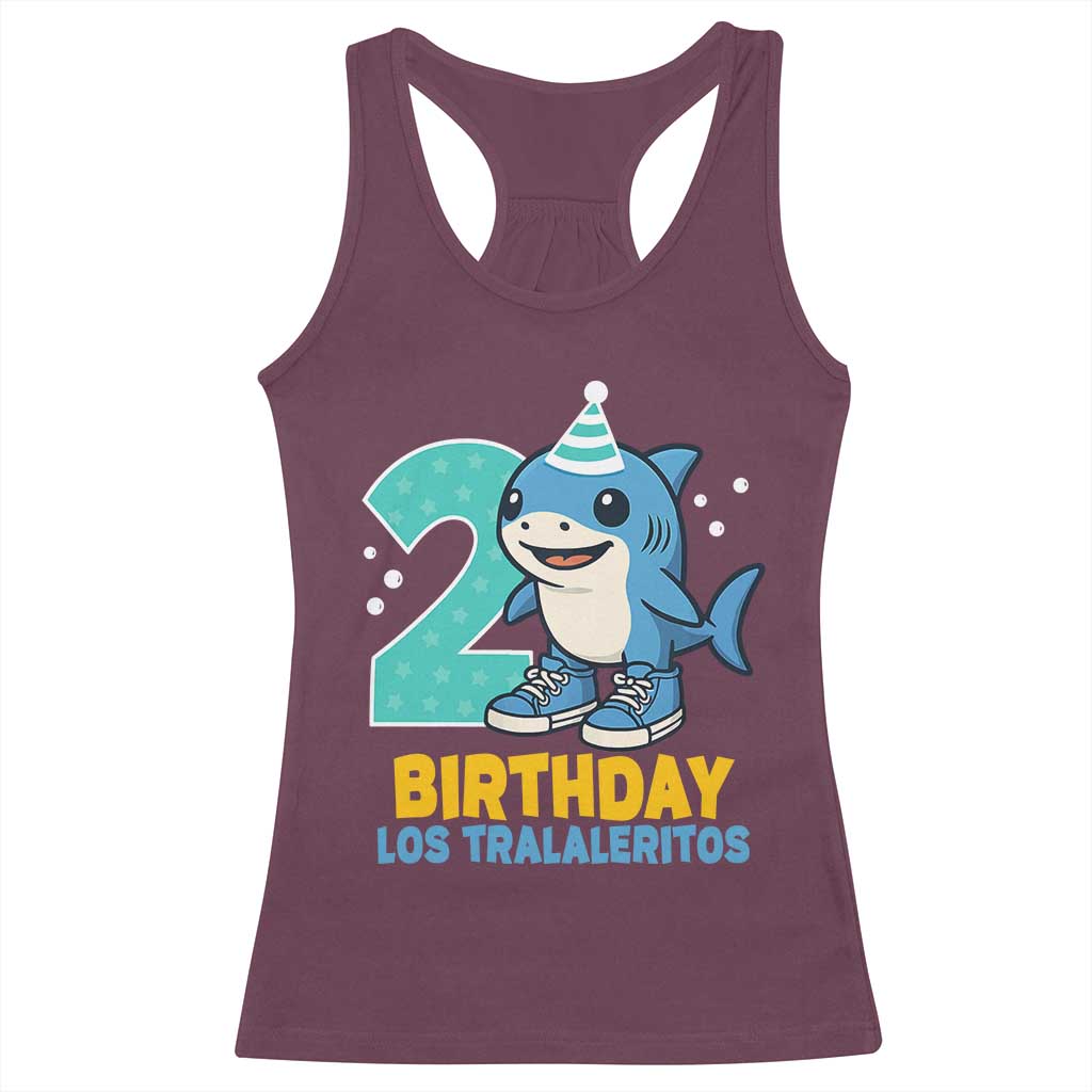 2 Years Old Birthday Brainrot Racerback Tank Top Funny Tralalero Tralala Los Tralaleritos Meme Shark