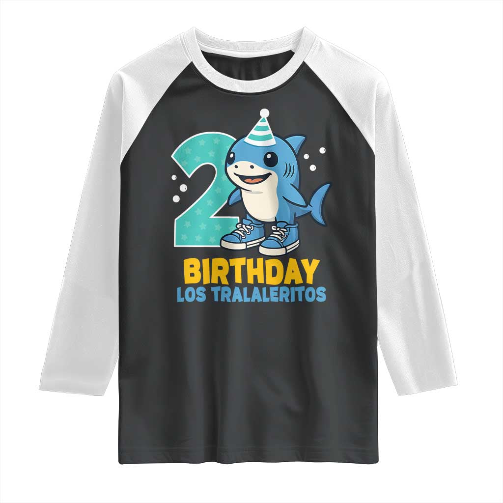 2 Years Old Birthday Brainrot Raglan Shirt Funny Tralalero Tralala Los Tralaleritos Meme Shark