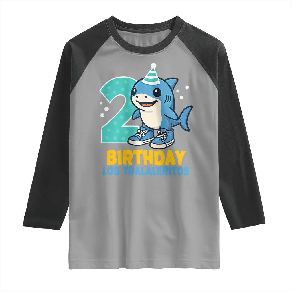 2 Years Old Birthday Brainrot Raglan Shirt Funny Tralalero Tralala Los Tralaleritos Meme Shark