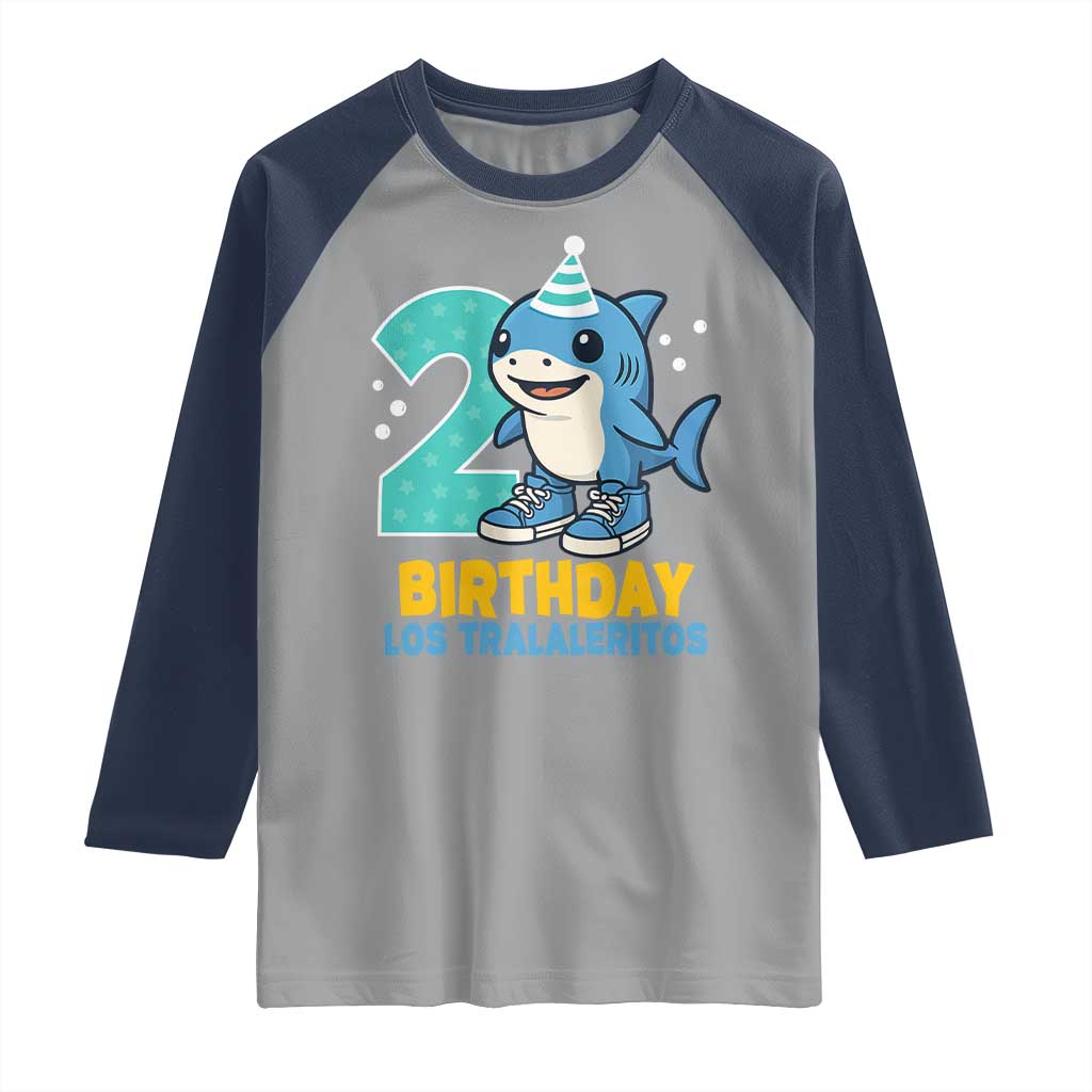 2 Years Old Birthday Brainrot Raglan Shirt Funny Tralalero Tralala Los Tralaleritos Meme Shark