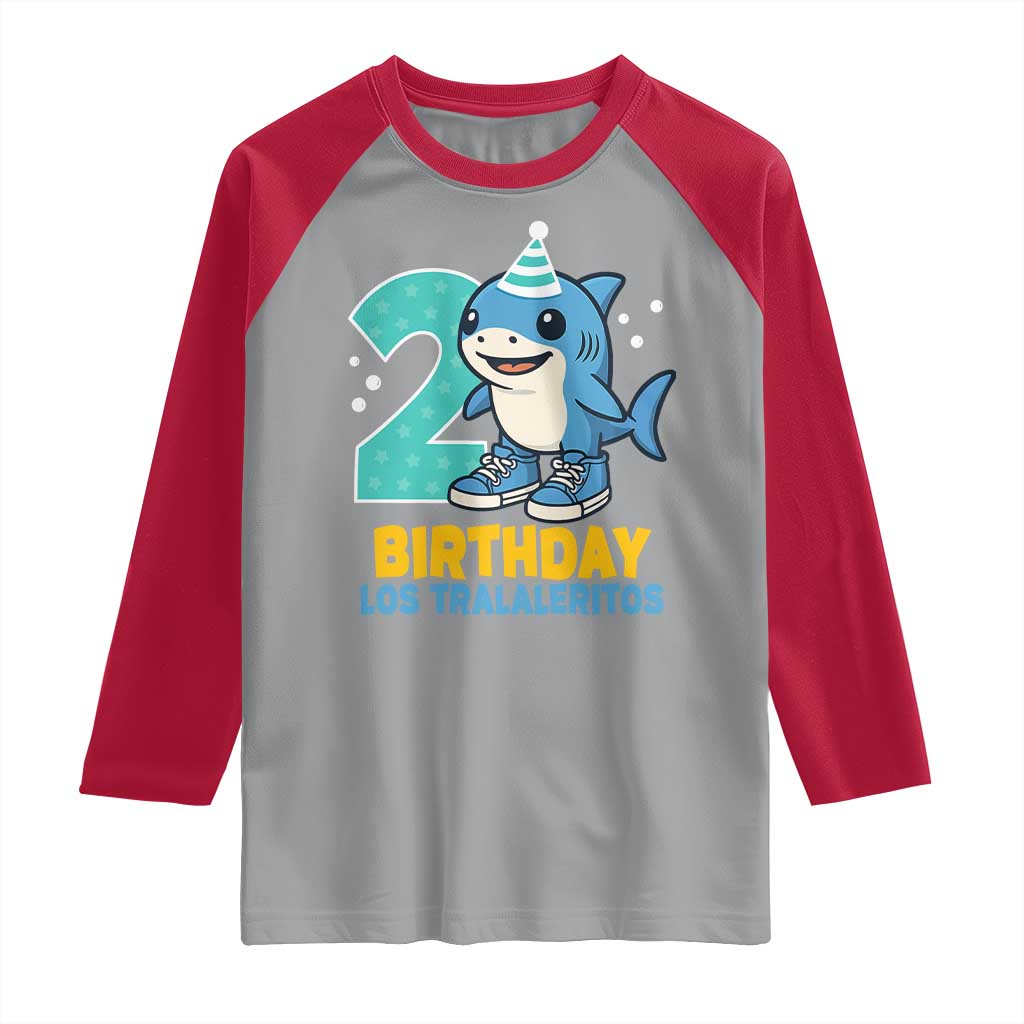 2 Years Old Birthday Brainrot Raglan Shirt Funny Tralalero Tralala Los Tralaleritos Meme Shark
