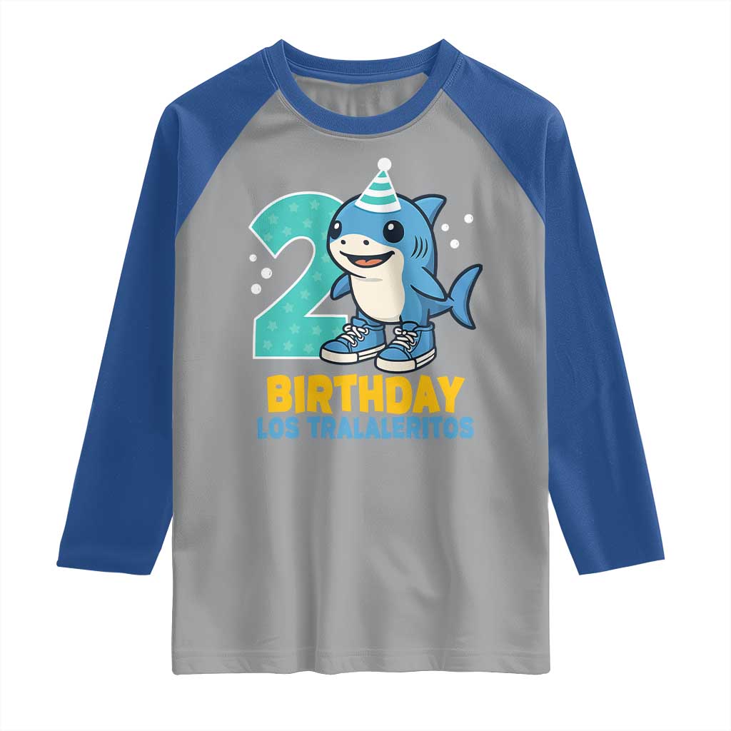2 Years Old Birthday Brainrot Raglan Shirt Funny Tralalero Tralala Los Tralaleritos Meme Shark