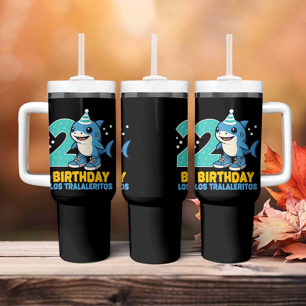 2 Years Old Birthday Brainrot Tumbler With Handle Funny Tralalero Tralala Los Tralaleritos Meme Shark