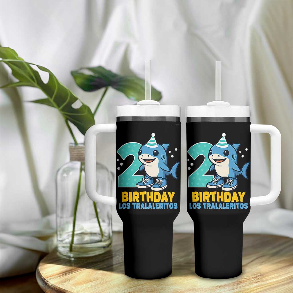 2 Years Old Birthday Brainrot Tumbler With Handle Funny Tralalero Tralala Los Tralaleritos Meme Shark