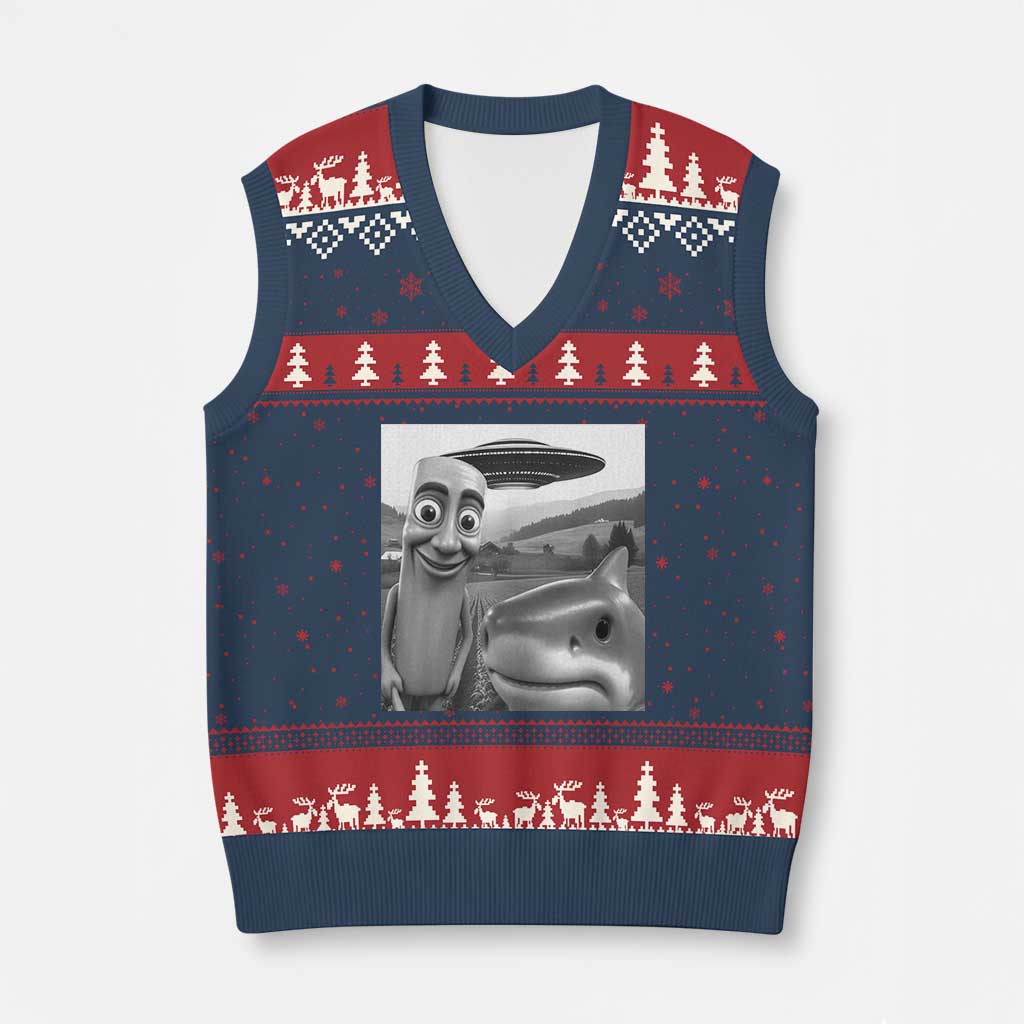 Funny Italian Brainrot Meme V-Neck Knit Sweater Vest Funny Tung Tung Tung Sahur Tralalero Tralala Selfie
