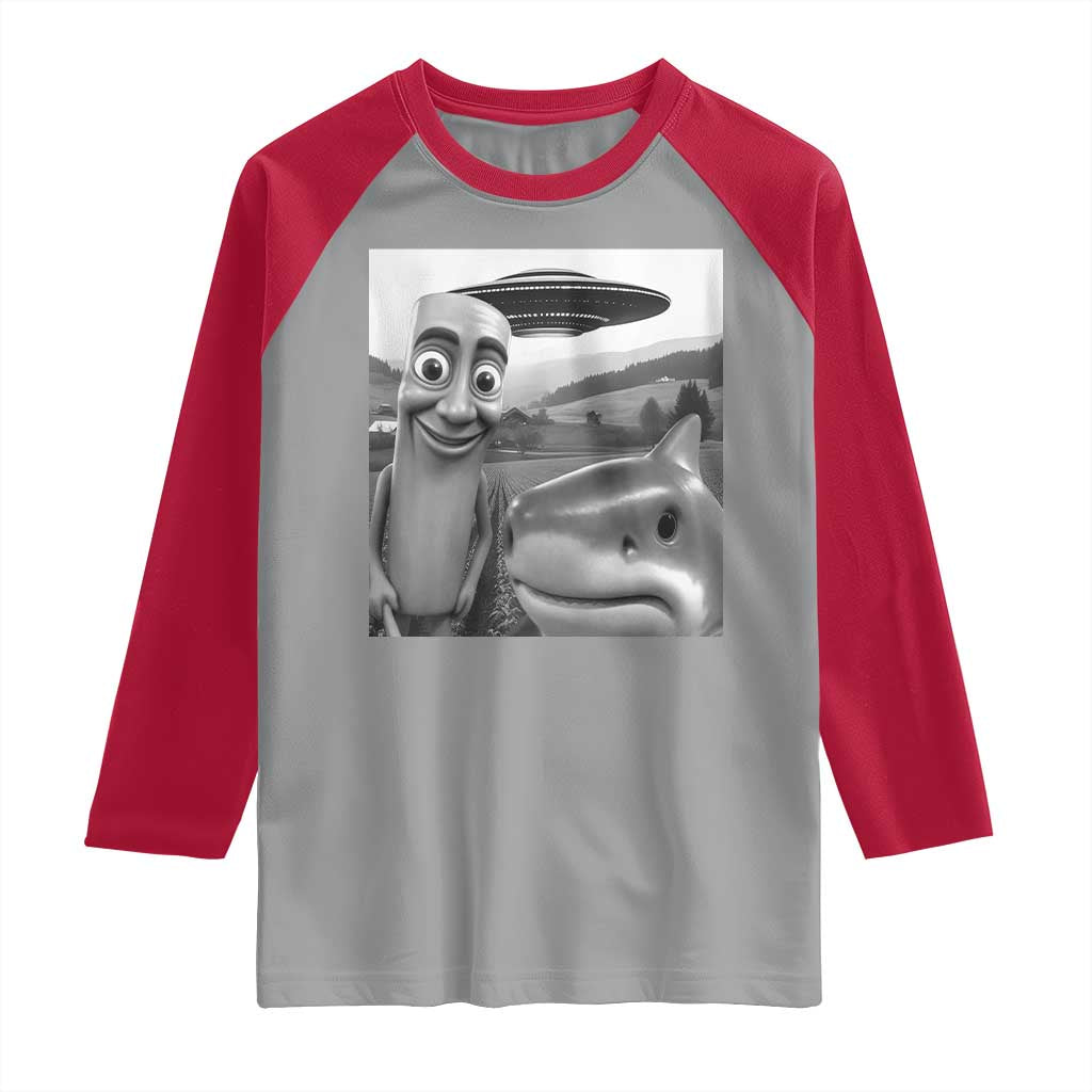 Funny Italian Brainrot Meme Raglan Shirt Funny Tung Tung Tung Sahur Tralalero Tralala Selfie