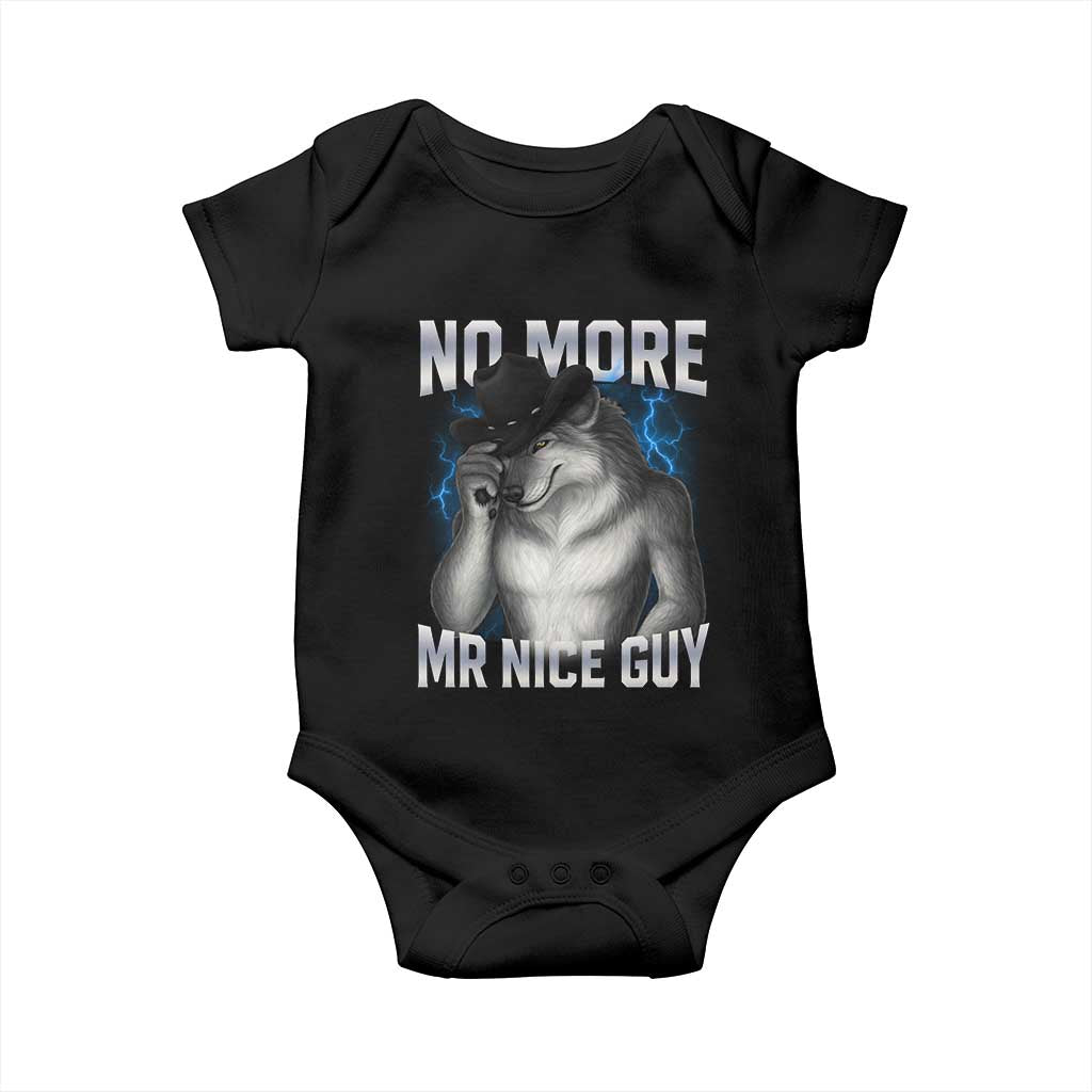 Funny Alpha Wolf Baby Onesie No More Mr Nice Guy Unhinged Brainrot Meme Vintage Bootleg - Wonder Print Shop