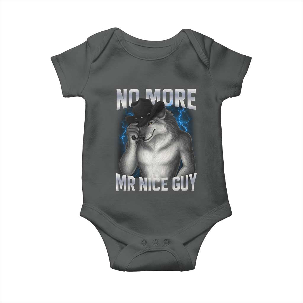 Funny Alpha Wolf Baby Onesie No More Mr Nice Guy Unhinged Brainrot Meme Vintage Bootleg - Wonder Print Shop