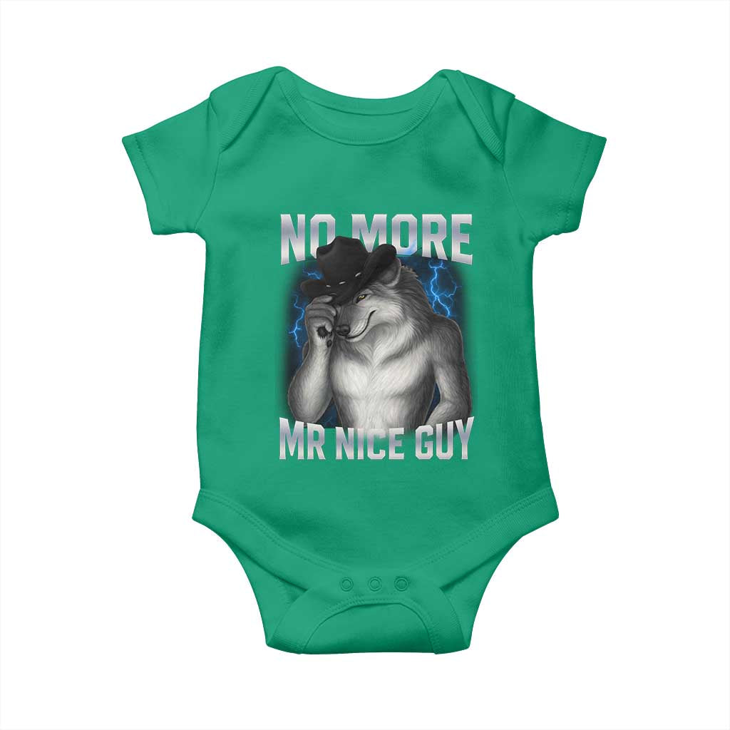 Funny Alpha Wolf Baby Onesie No More Mr Nice Guy Unhinged Brainrot Meme Vintage Bootleg - Wonder Print Shop