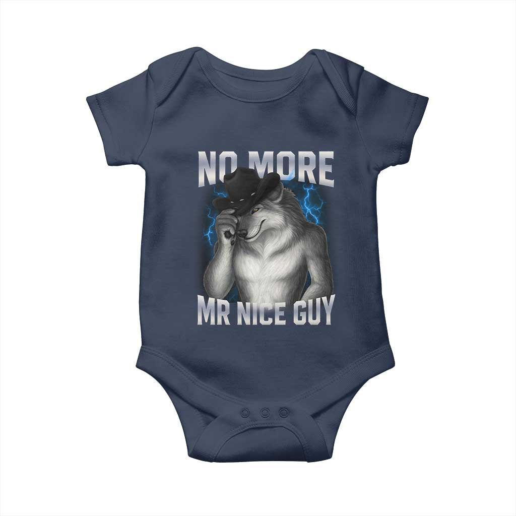 Funny Alpha Wolf Baby Onesie No More Mr Nice Guy Unhinged Brainrot Meme Vintage Bootleg - Wonder Print Shop
