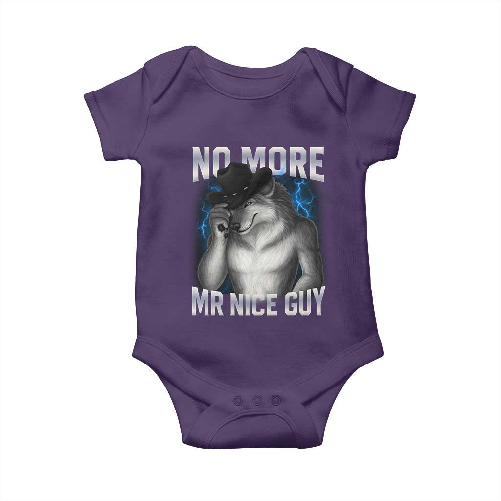 Funny Alpha Wolf Baby Onesie No More Mr Nice Guy Unhinged Brainrot Meme Vintage Bootleg - Wonder Print Shop