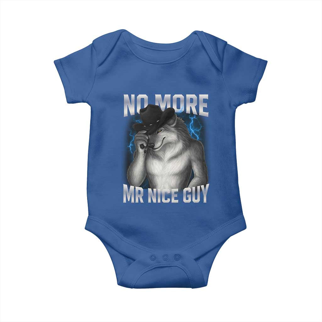 Funny Alpha Wolf Baby Onesie No More Mr Nice Guy Unhinged Brainrot Meme Vintage Bootleg - Wonder Print Shop