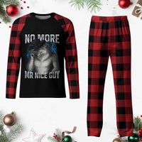 Funny Alpha Wolf Plaid Pajama Set No More Mr Nice Guy Unhinged Brainrot Meme Vintage Bootleg - Wonder Print Shop