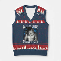 Funny Alpha Wolf V-Neck Knit Sweater Vest No More Mr Nice Guy Unhinged Brainrot Meme Vintage Bootleg - Wonder Print Shop
