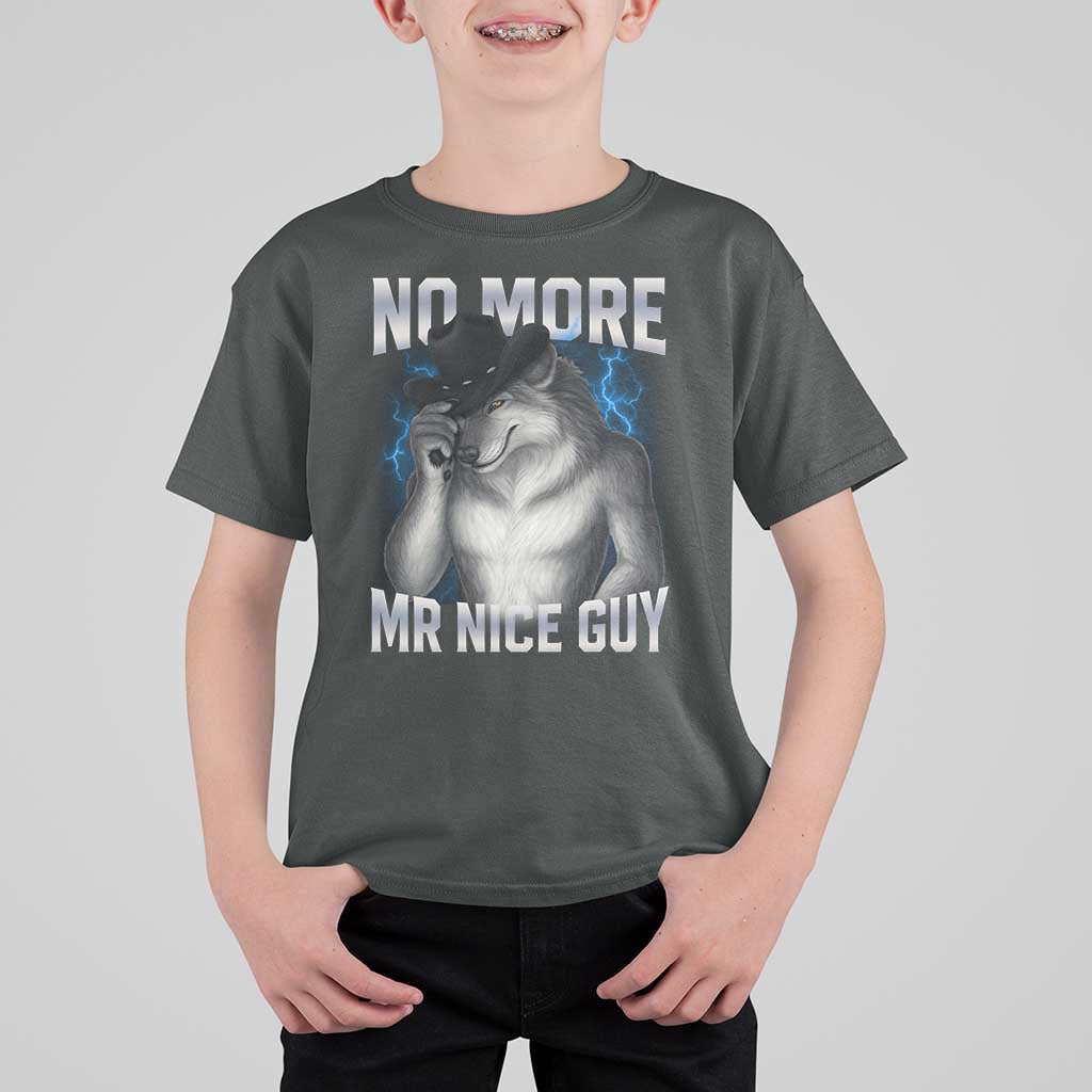 Funny Alpha Wolf T Shirt For Kid No More Mr Nice Guy Unhinged Brainrot Meme Vintage Bootleg - Wonder Print Shop