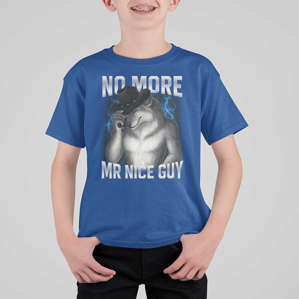 Funny Alpha Wolf T Shirt For Kid No More Mr Nice Guy Unhinged Brainrot Meme Vintage Bootleg - Wonder Print Shop