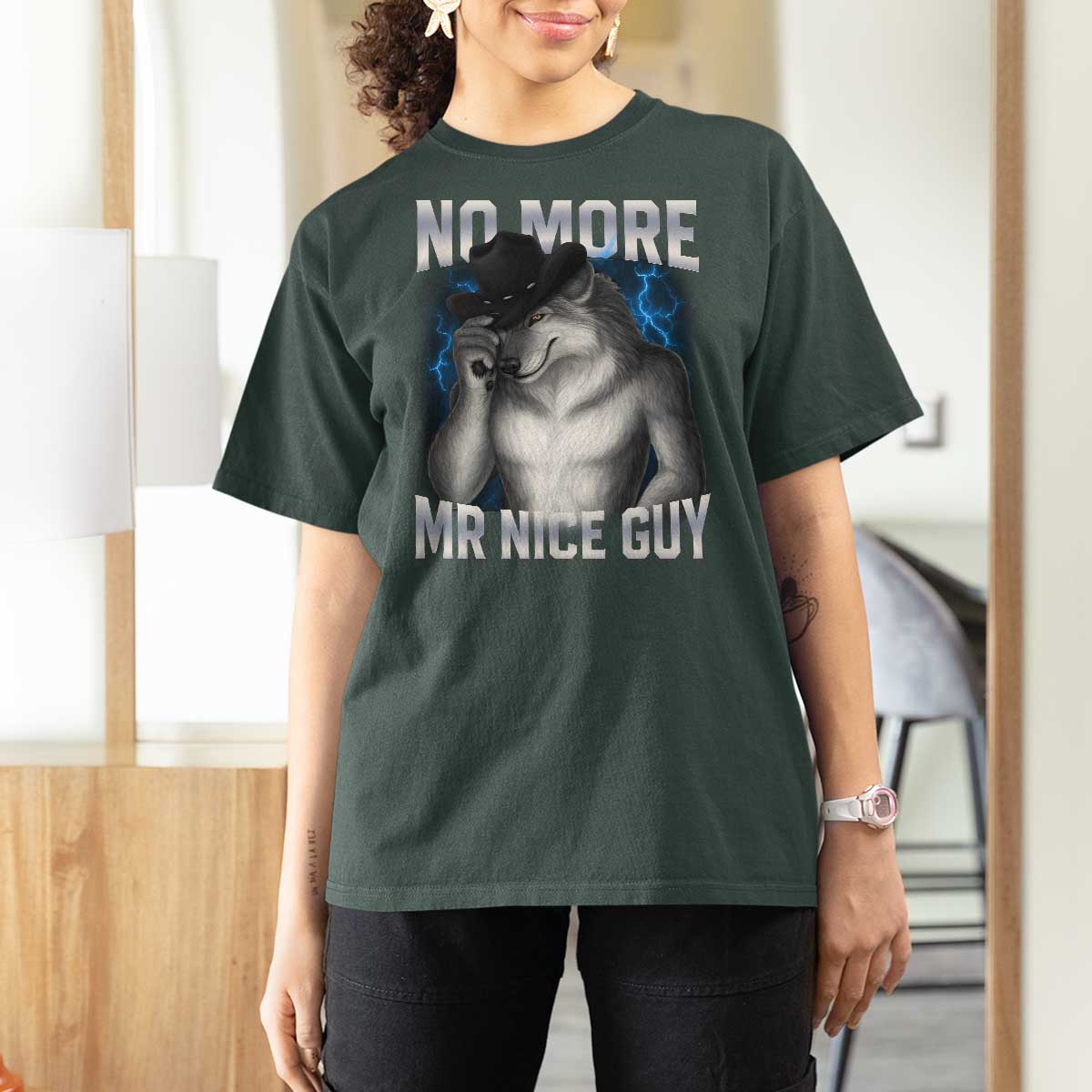 Funny Alpha Wolf T Shirt For Women No More Mr Nice Guy Unhinged Brainrot Meme Vintage Bootleg - Wonder Print Shop