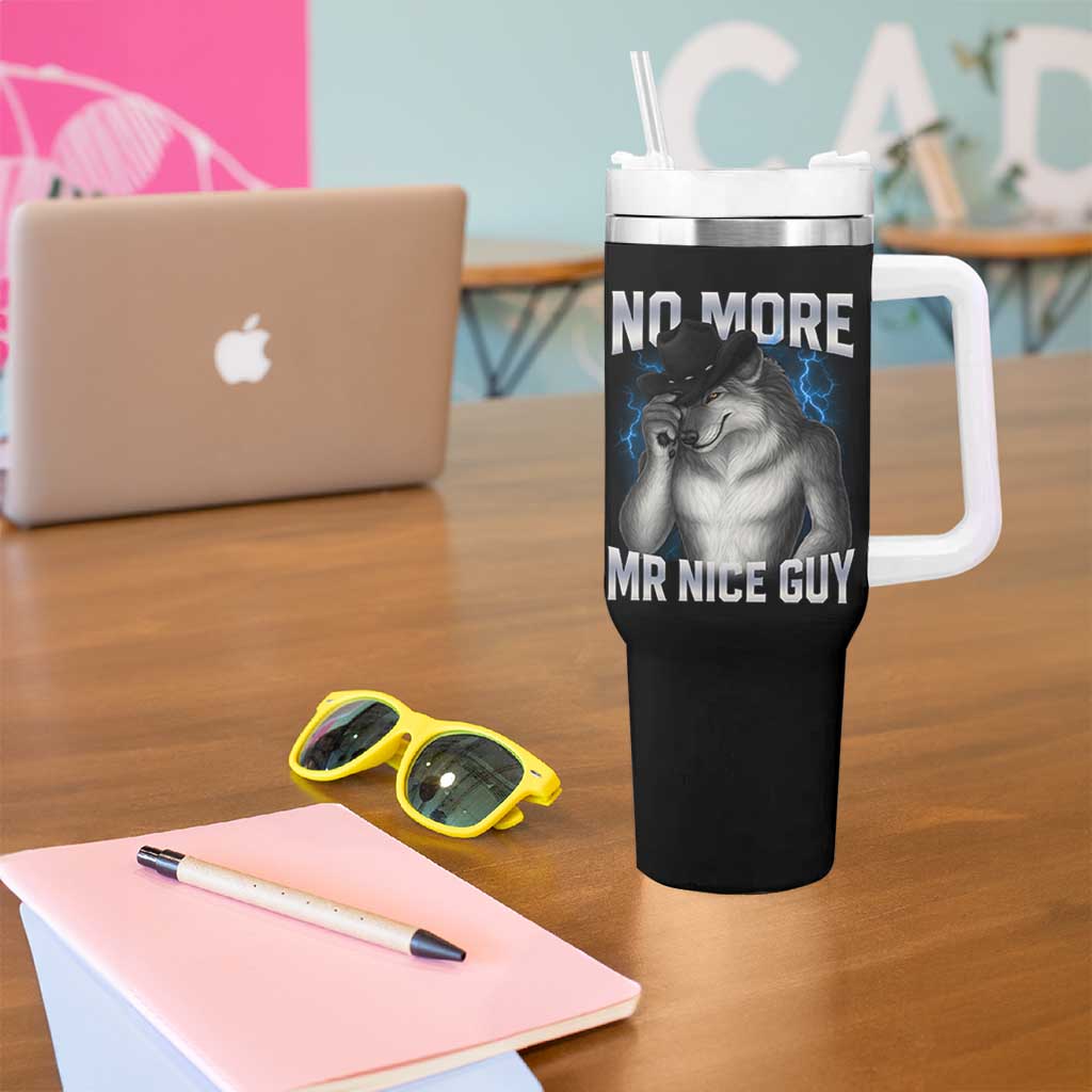 Funny Alpha Wolf Tumbler With Handle No More Mr Nice Guy Unhinged Brainrot Meme Vintage Bootleg - Wonder Print Shop