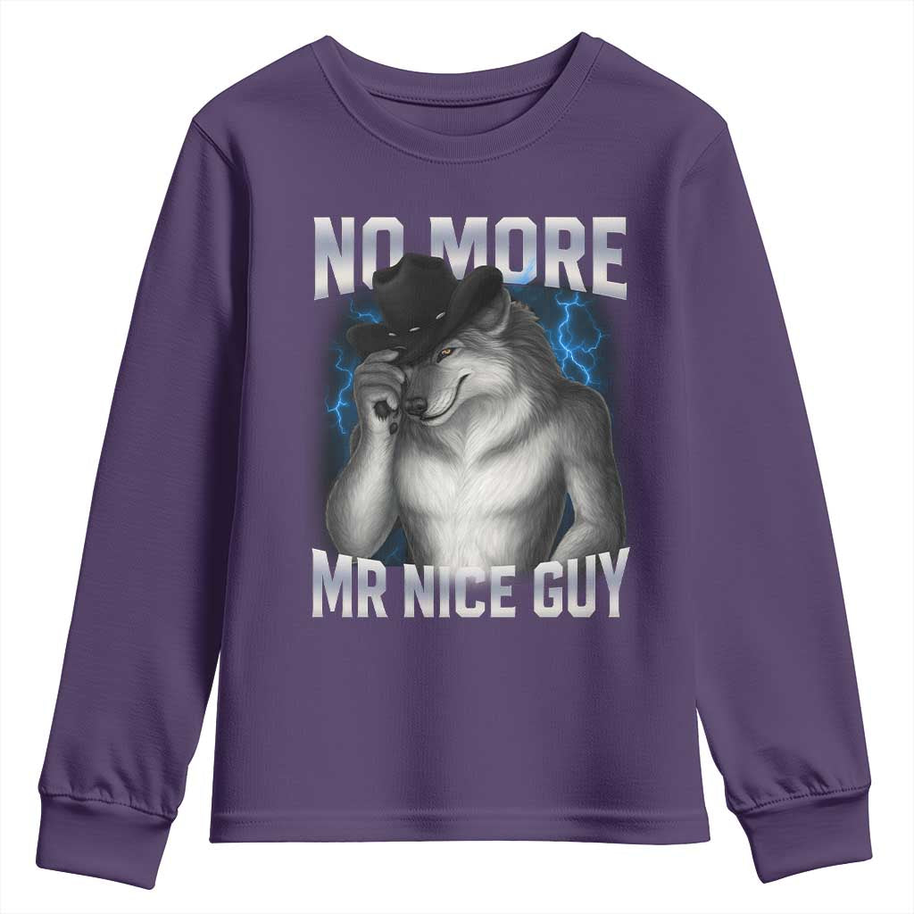 Funny Alpha Wolf Youth Sweatshirt No More Mr Nice Guy Unhinged Brainrot Meme Vintage Bootleg - Wonder Print Shop
