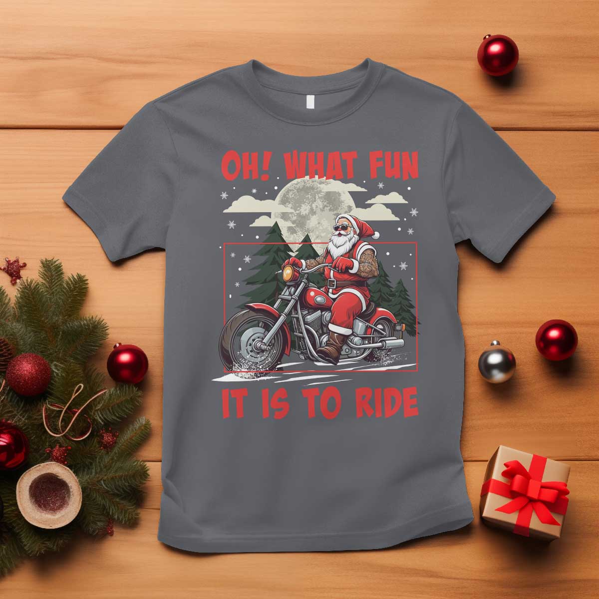 Motorcycle Biker Santa Christmas T Shirt Oh What Fun It is To Ride - Wonder Print Shop