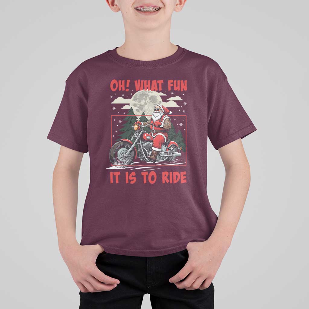 Motorcycle Biker Santa Christmas T Shirt For Kid Oh What Fun It is To Ride - Wonder Print Shop