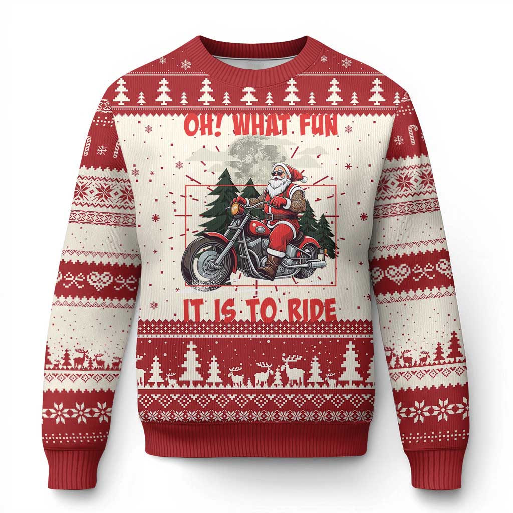 Motorcycle Biker Santa Xmas Ugly Christmas Sweater Oh What Fun It is To Ride - Wonder Print Shop
