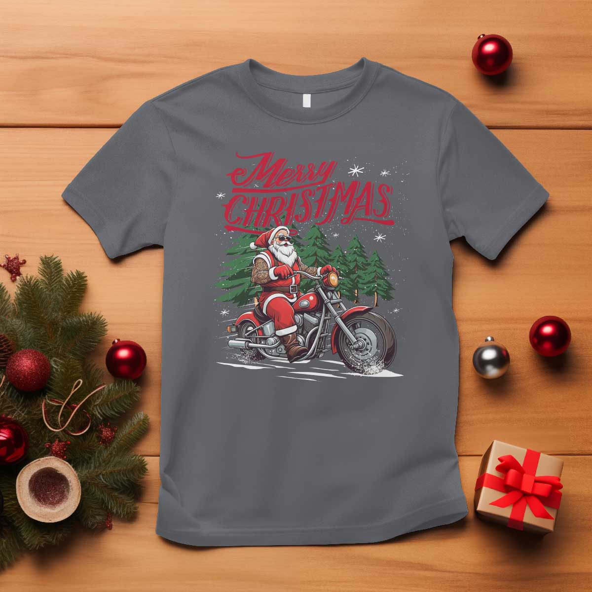 Christmas Motorcycle Santa T Shirt Funny Motorbike Rider Grandpa Merry Xmas - Wonder Print Shop