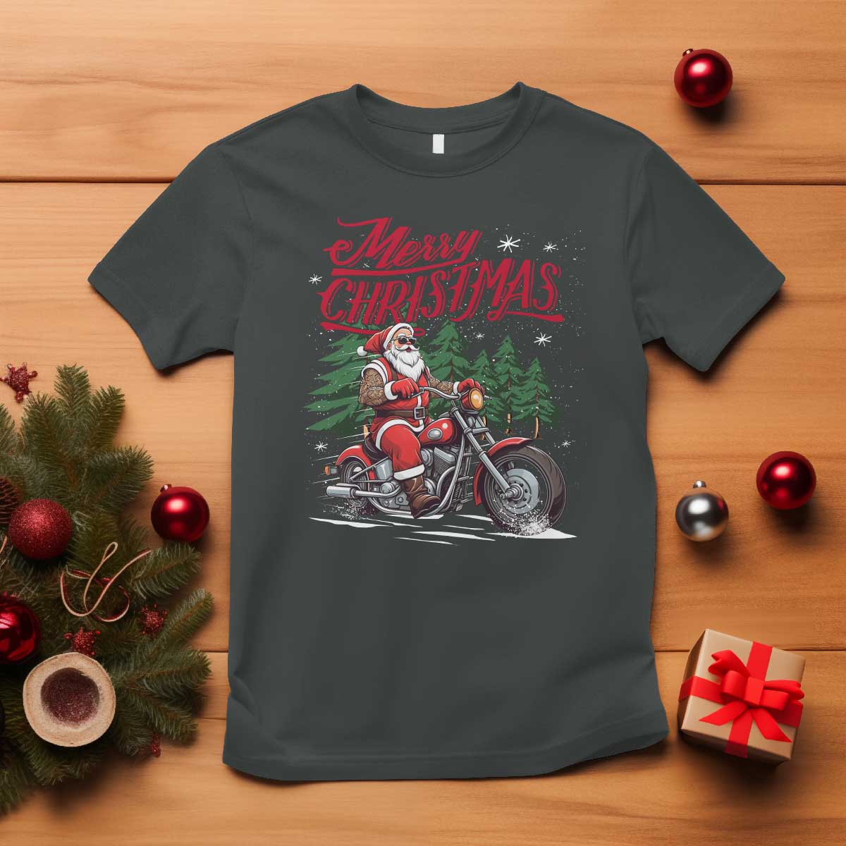Christmas Motorcycle Santa T Shirt Funny Motorbike Rider Grandpa Merry Xmas - Wonder Print Shop
