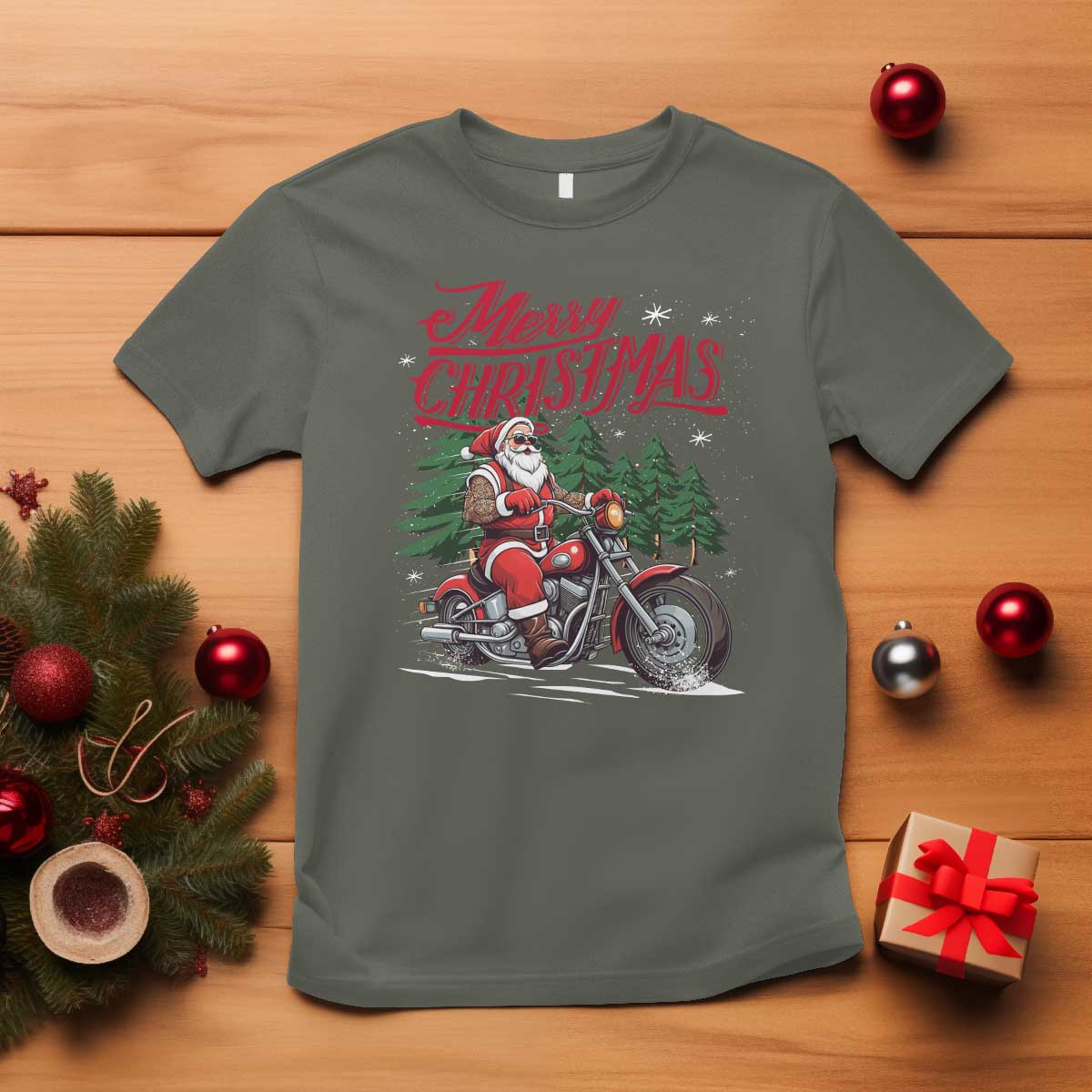 Christmas Motorcycle Santa T Shirt Funny Motorbike Rider Grandpa Merry Xmas - Wonder Print Shop