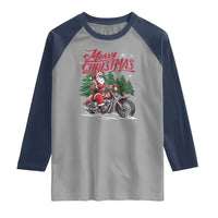 Christmas Motorcycle Santa Raglan Shirt Funny Motorbike Rider Grandpa Merry Xmas
