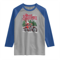 Christmas Motorcycle Santa Raglan Shirt Funny Motorbike Rider Grandpa Merry Xmas