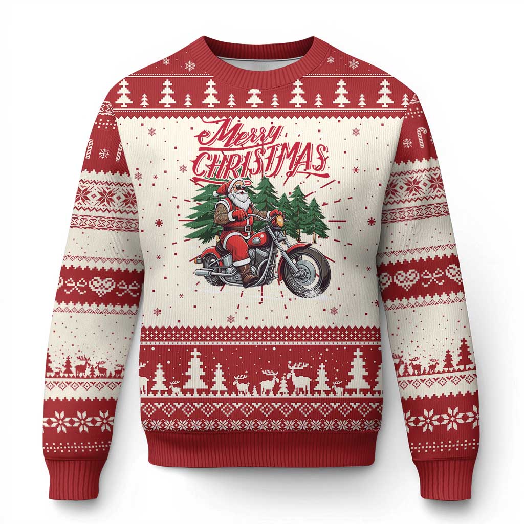 Christmas Motorcycle Santa Ugly Christmas Sweater Funny Motorbike Rider Grandpa Merry Xmas - Wonder Print Shop