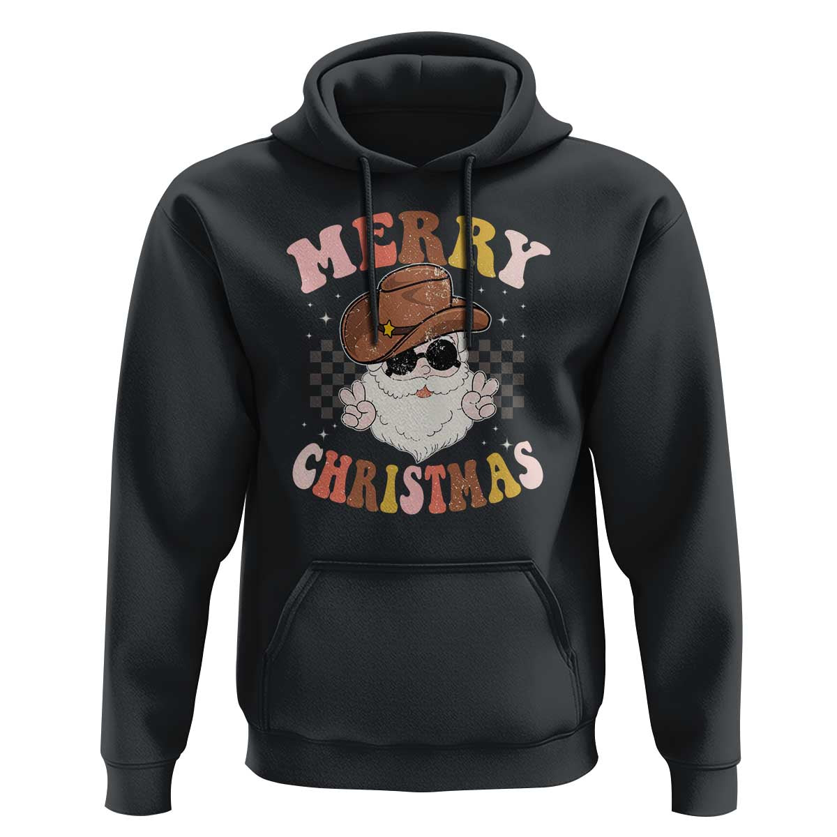 Christmas Cowboy Hoodie Vintage 90s Western Groovy Santa Claus Xmas Vibes