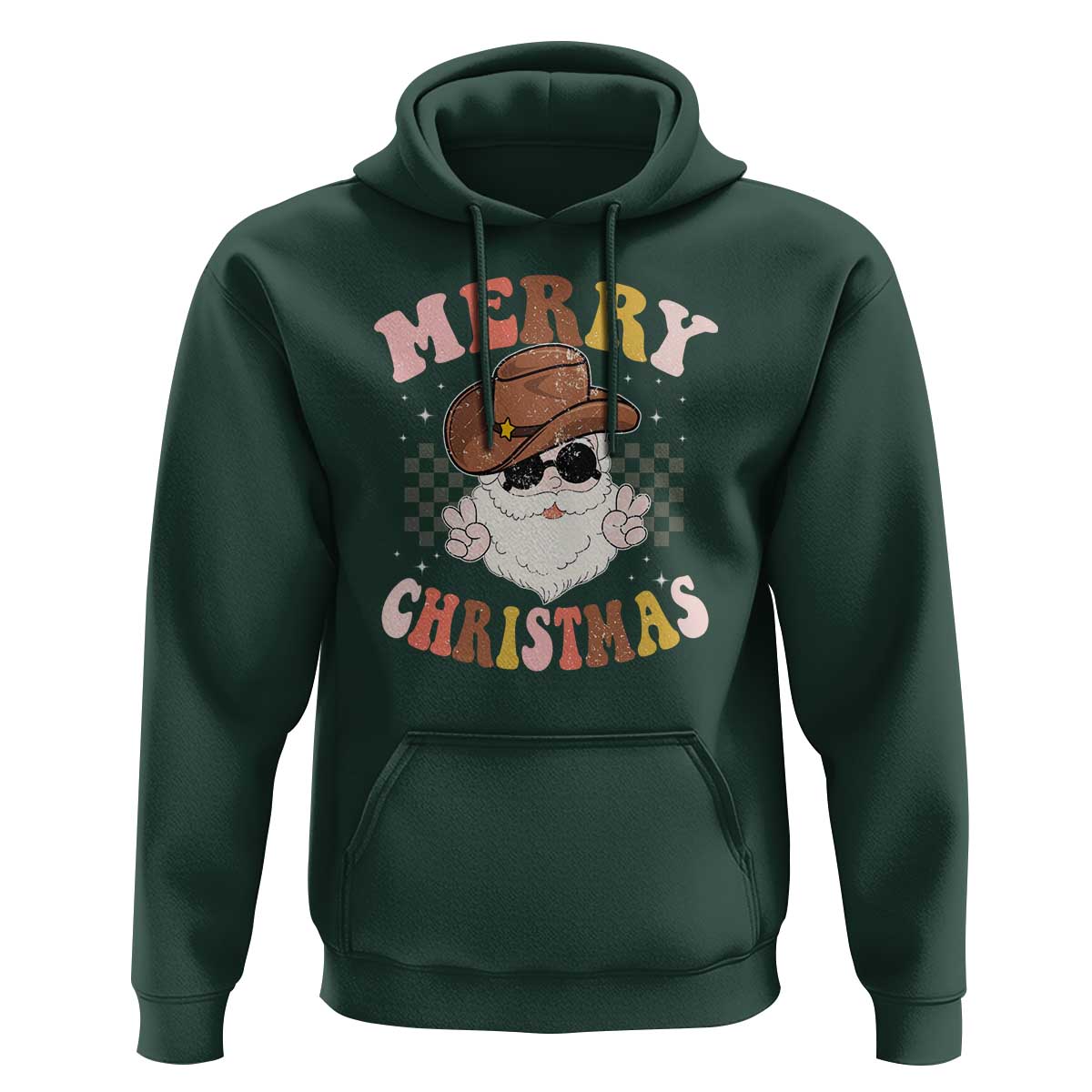 Christmas Cowboy Hoodie Vintage 90s Western Groovy Santa Claus Xmas Vibes