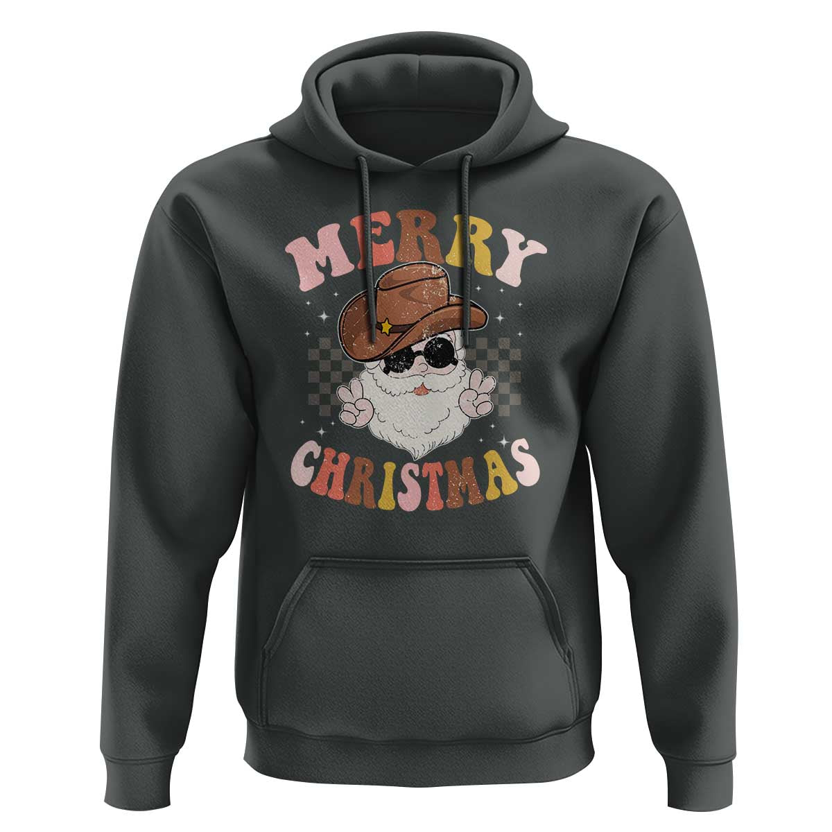 Christmas Cowboy Hoodie Vintage 90s Western Groovy Santa Claus Xmas Vibes