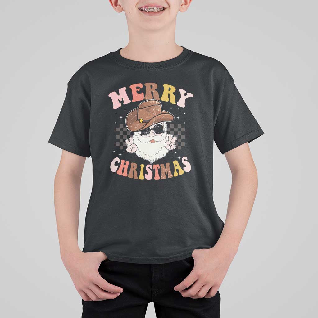 Christmas Cowboy T Shirt For Kid Vintage 90s Western Groovy Santa Claus Xmas Vibes - Wonder Print Shop