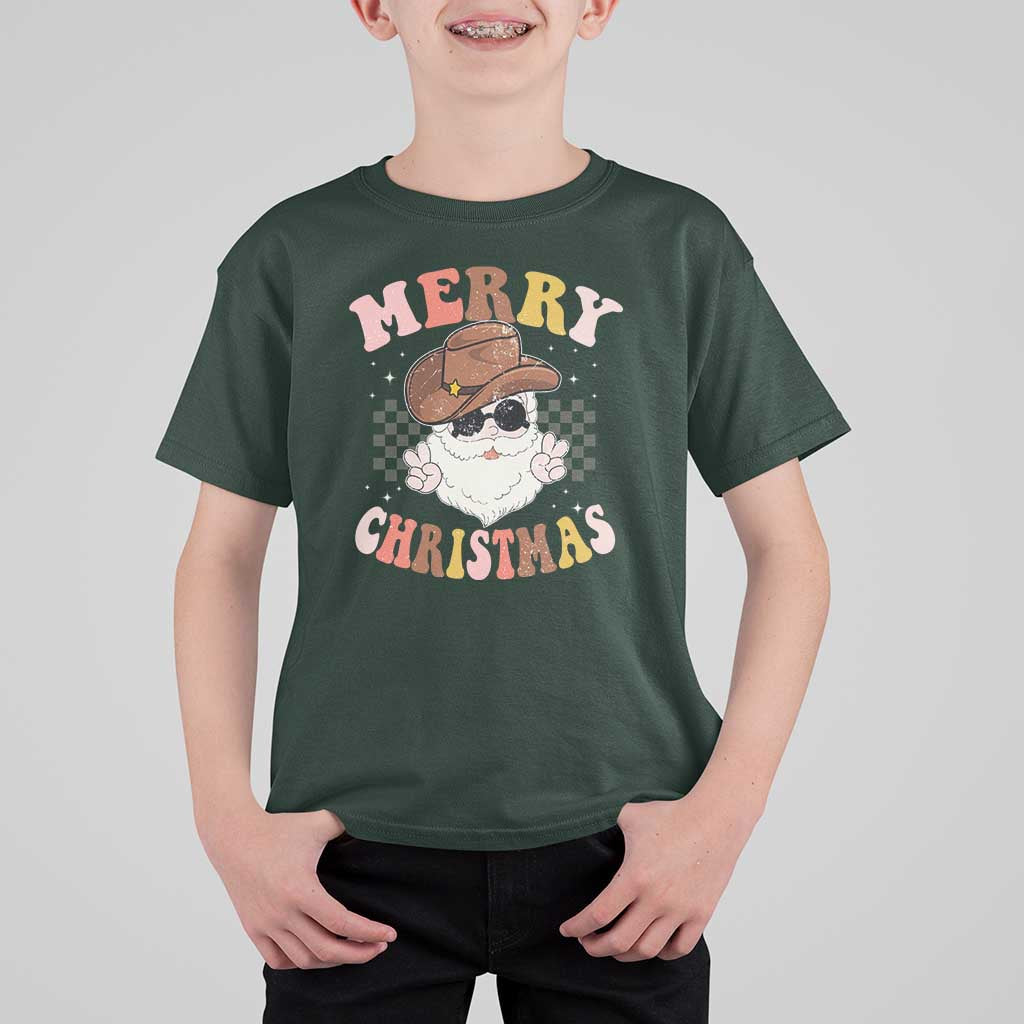 Christmas Cowboy T Shirt For Kid Vintage 90s Western Groovy Santa Claus Xmas Vibes - Wonder Print Shop