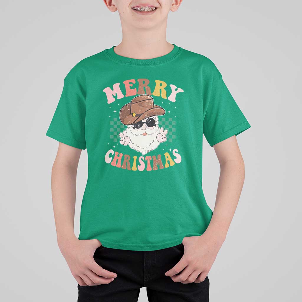 Christmas Cowboy T Shirt For Kid Vintage 90s Western Groovy Santa Claus Xmas Vibes - Wonder Print Shop
